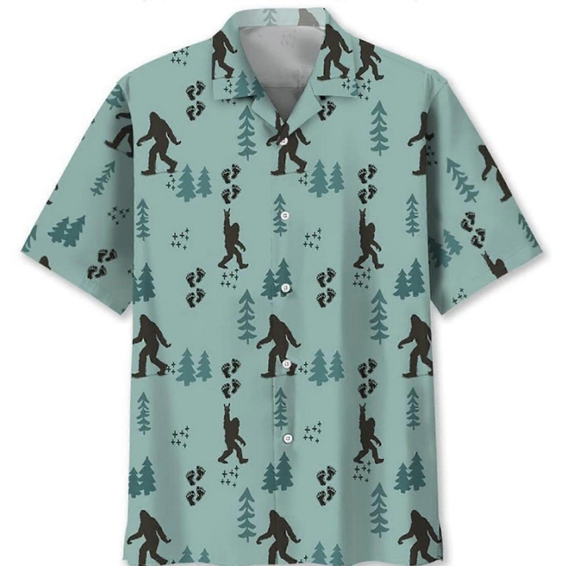 Men’s Hawaiian Shirt Ocean Animal Short Sleeve Summer Shirt M Light Green