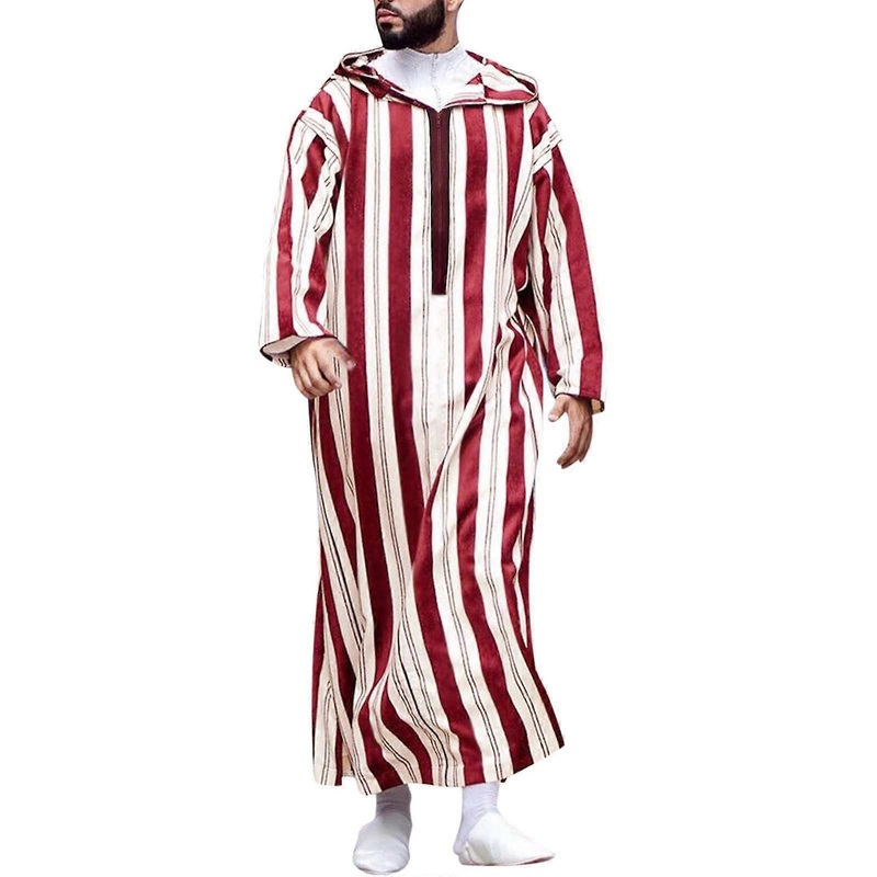 Men’s Kaftan Muslim Tunic with Hood Zip VNeck Long Shirt XL Red