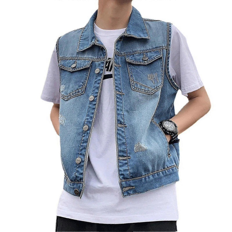 Men’s Men’s Lapel Sleeveless Denim Jacket Washed Loose Casual Vest