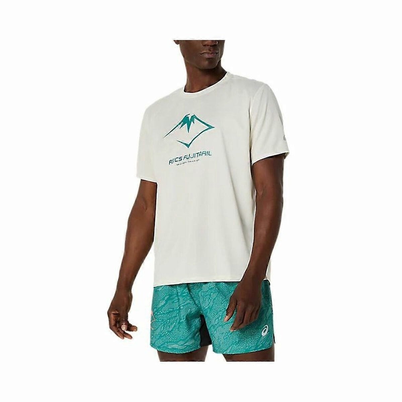 Mens Short Sleeve T-Shirt Asics Fujitrail Logo Ss Top White