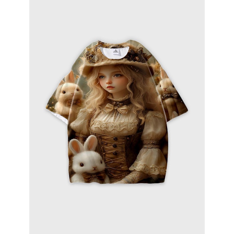 T-Shirt Round Neck, Loose Short Sleeve Pattern Graphic Tee, Unisex Summer Casual Top W2014