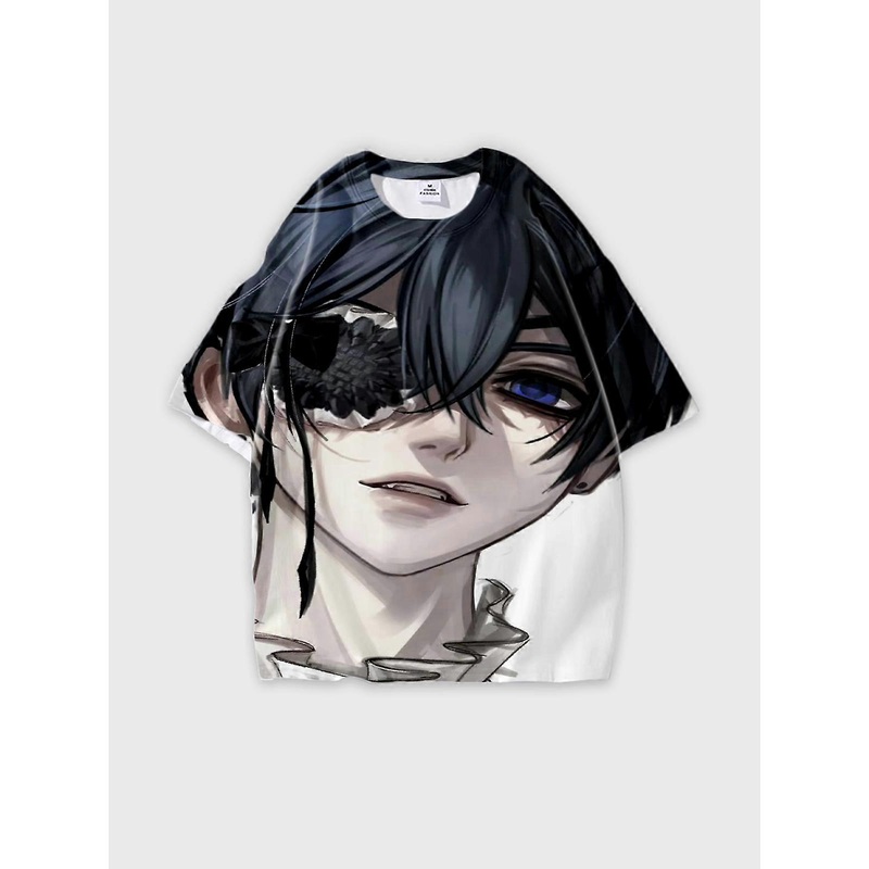 T-Shirt Short Sleeve Round Neck, Summer Casual Loose Graphic Tee, Unisex Black Butler Ciel Phantomhive U1289