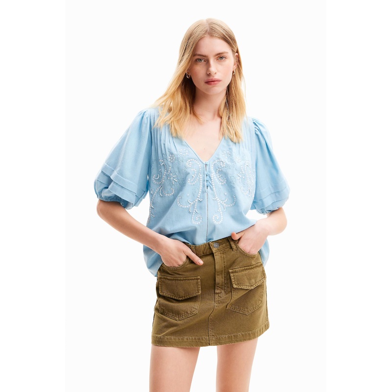 Desigual Camille Blue Embroidered Blouse 24SWBW06