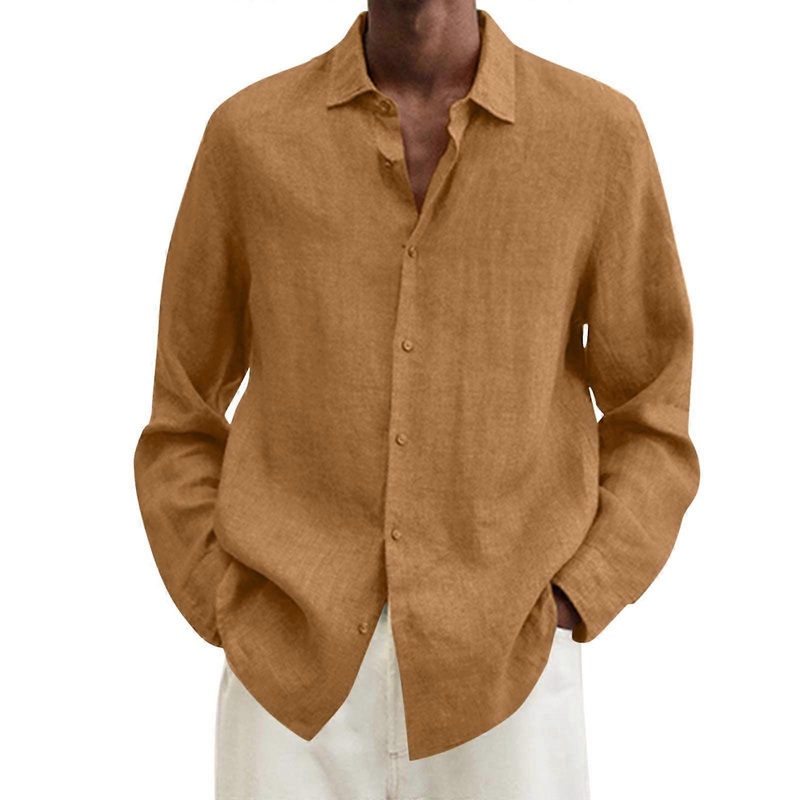 Men’s Business Casual Cotton Henley Shirt with Chest Pocket Regular Fit A-Khaki Size M for Winter Wear