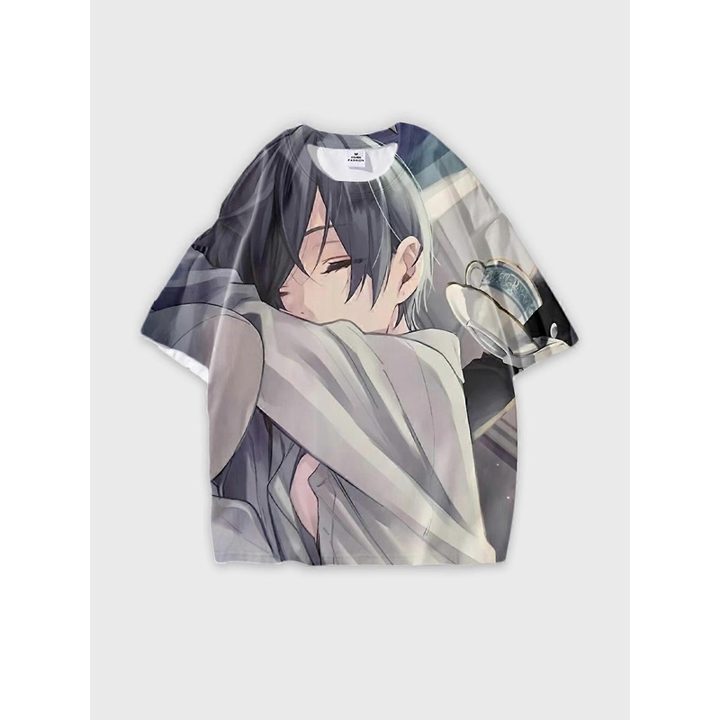 T-Shirt Round Neck, Loose Short Sleeve Black Butler Ciel Phantomhive Graphic Tee, Unisex Summer Casual Top U1507