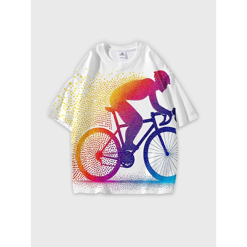 T-Shirt Round Neck, Loose Short Sleeve Pattern Graphic Tee, Unisex Summer Casual Top V3334