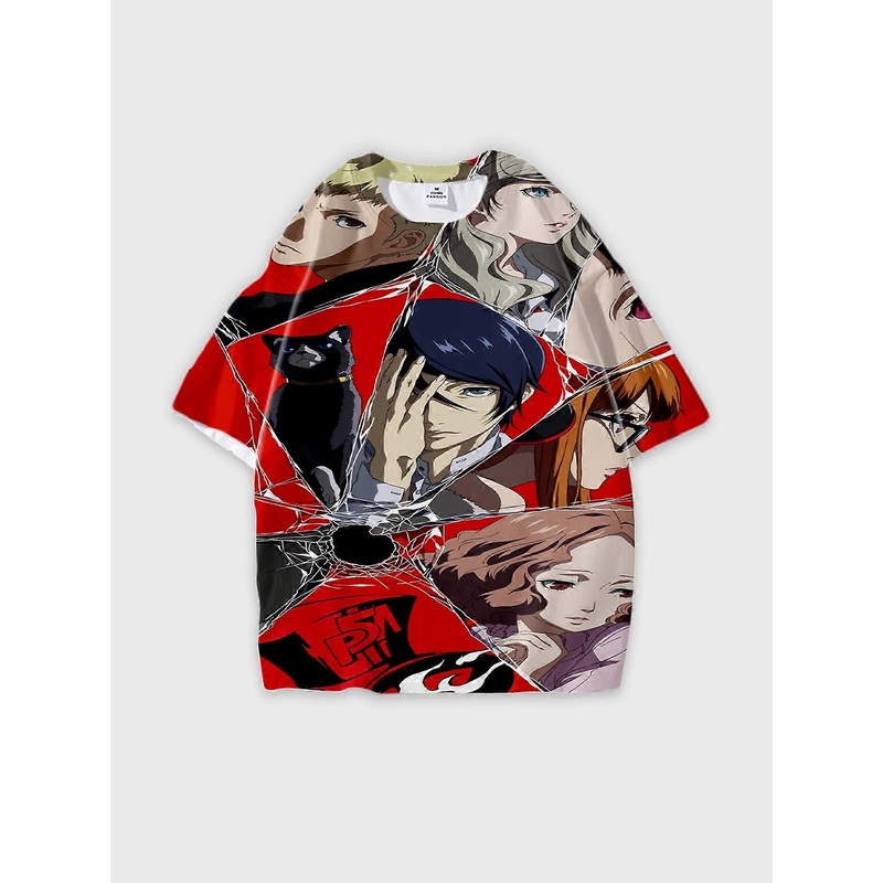 T-Shirt Round Neck, Loose Short Sleeve PERSONA Graphic Tee, Unisex Summer Casual Top V1749