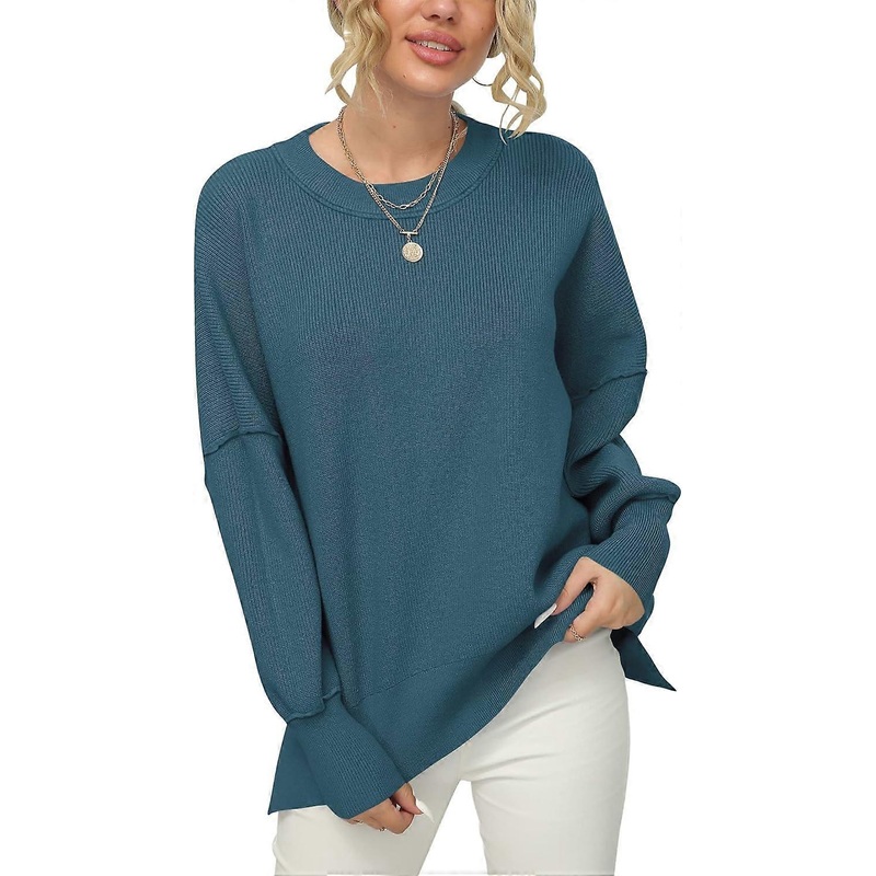 Women’s Crewneck Batwing Sleeve Oversized Ribbed Knit Pullover Sweater Top