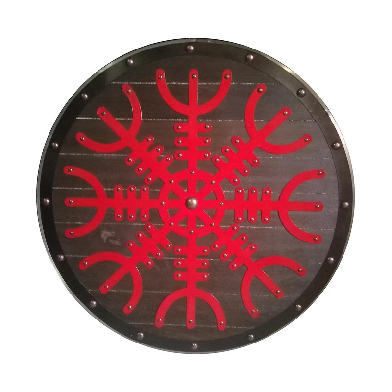Wooden Viking shield handmade Helm Of Awe metal top SWE14
