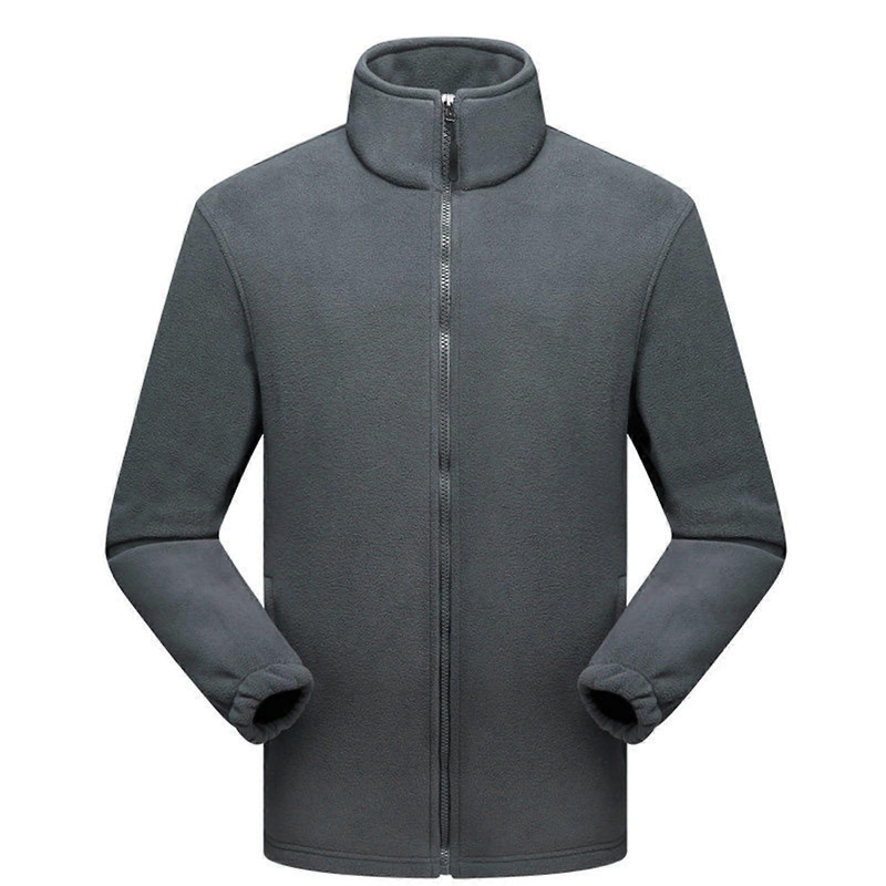 Fleece Jacket Men’s Teddy Fleece Zip-Up Outerwear with Stand-Up Collar Winter Cargo Jacket Gray Size M