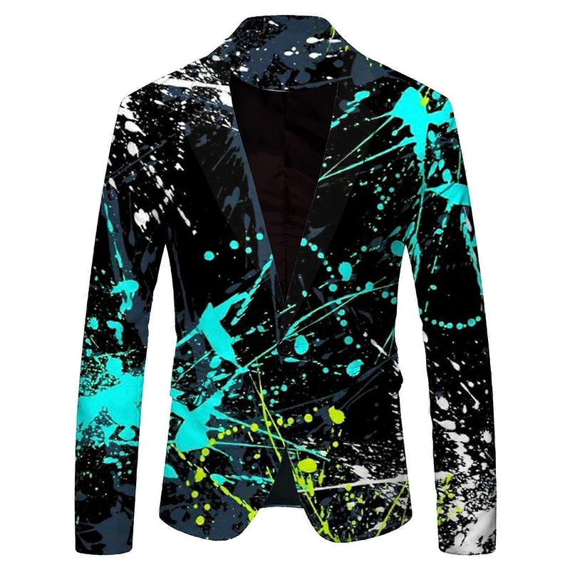 Rainbow Men’s Blazer Long Sleeve Colorful Suit Jacket Single Button Men’s Jacket for Casual Party Wedding Prom Carnival Costume Funky Suit