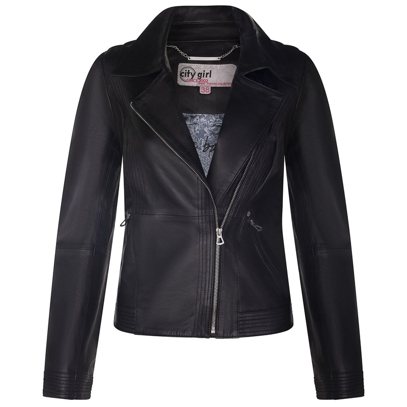 Womens Retro Black  Classic Leather Biker Jacket