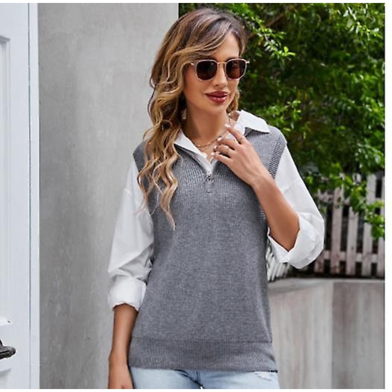 Women’s Autumn And Winter Knitted Sweater 2023 New Arrival Fashion Sleeveless Zipper Vest Women’s Casual Loose Solid Color Pullover Knitted Vest