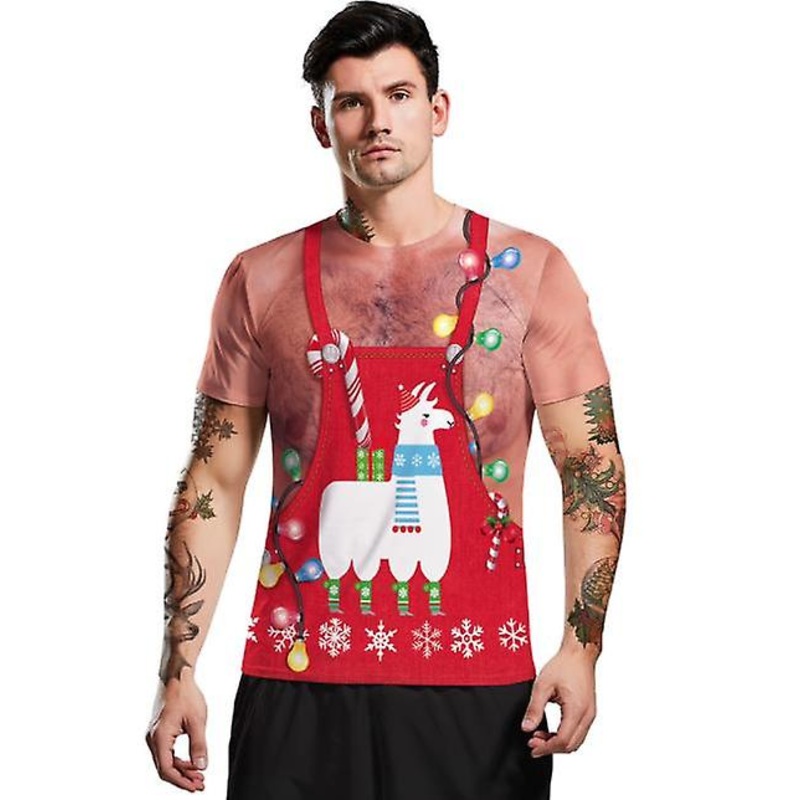2022 New Outlet  Men’s Christmas Collection Cute Alpaca 3d Printed Short Sleeve Top