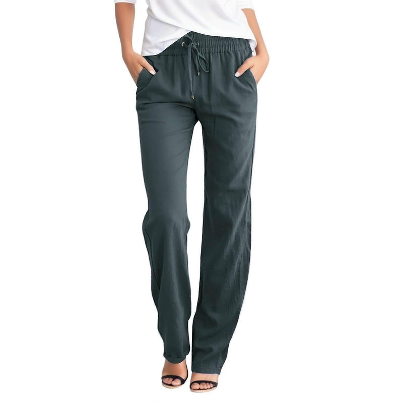 Airy Summer Trousers Women’s Tummy Control Yoga Pants Linen Trousers with Pockets Size S Dark Gray 20240320xxk267edunkelgrau