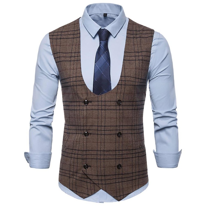 Cloudstyle Men’s U Neck Double Breasted Checked Casual Vest