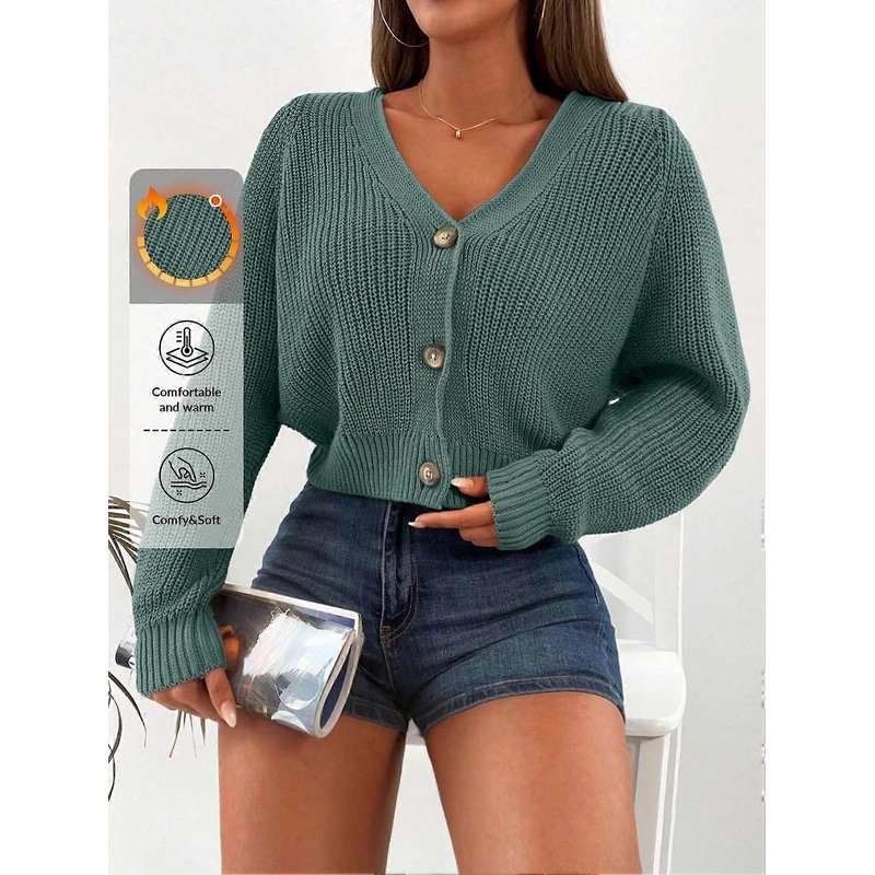 Women’s Casual Solid Color Cropped Cardigan