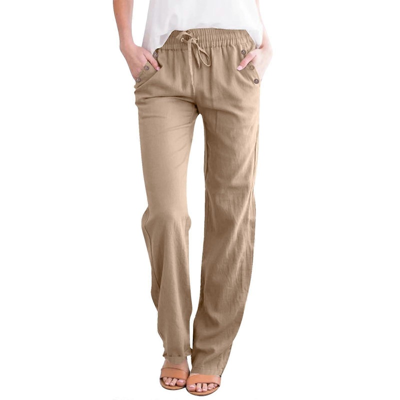 Women Wide Leg Linen Pants High Waist Palazzo Trousers with Pockets Summer Casual Jogger in Khaki XX-Large 2240-qzefz