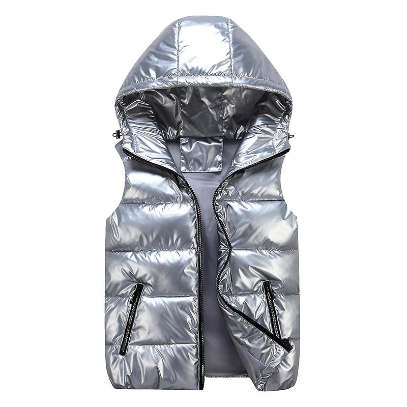 Cloudstyle Men’s Casual Solid Colour Shiny Hooded Padded Vest