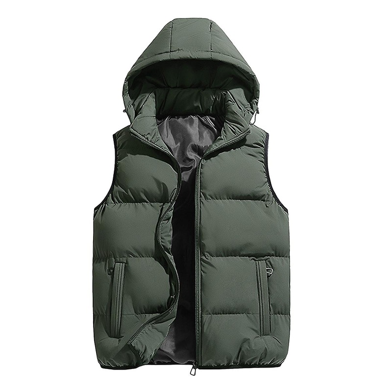 Cloudstyle Men’s Winter Thickened Solid Colour Detachable Hooded Down Vest