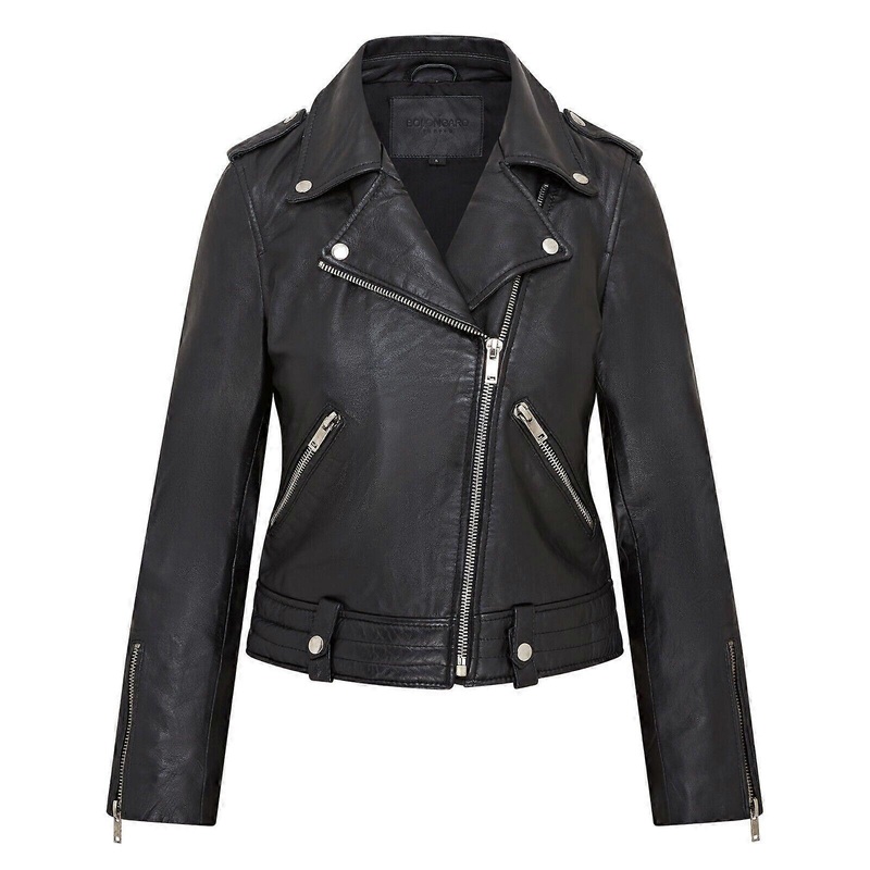 Womens Black Brando Biker Leather Jacket