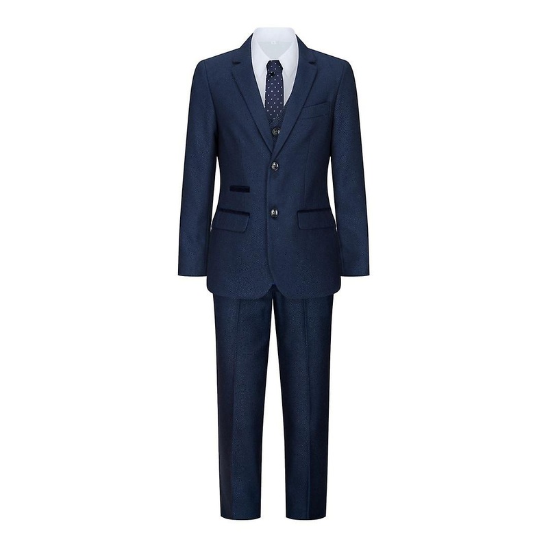 Boys Navy Blue 3 Piece Tweed Birdseye Suit Smart Formal Wedding Classic 1920s