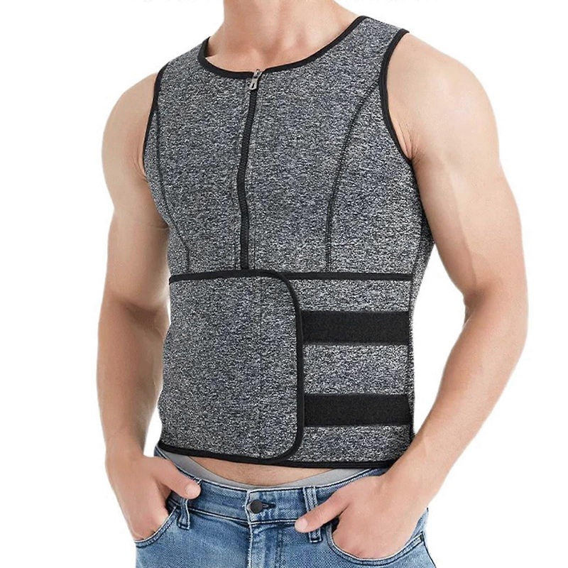 Sauna Vest for Men with Waist Trainer Neoprene Sauna Sweatsuit Slimming Body Shaper for Belly Fat Striking Gym Back Support Belt Gray XL