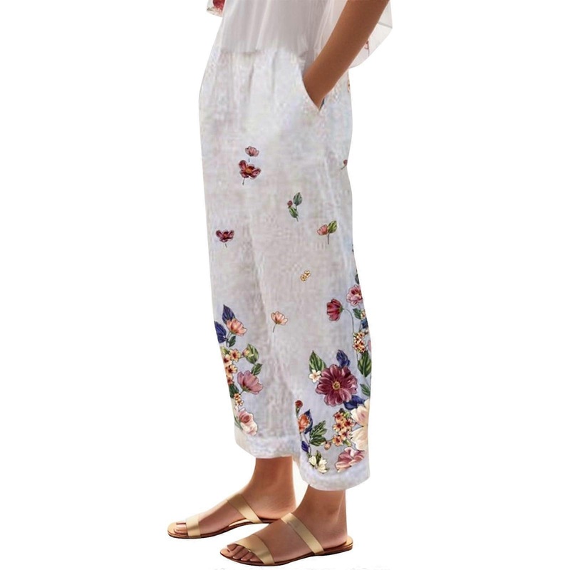 Straight Leg Cotton Long Casual Pants For Women With Pockets Elastic Waist Red Size L Loose Fit 2025