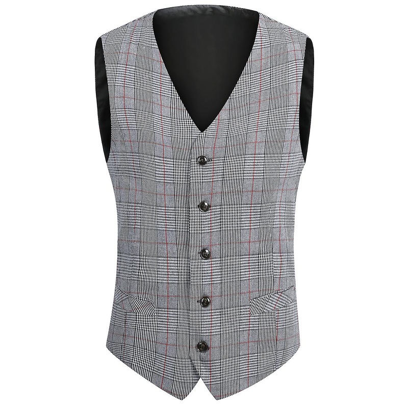 Yynuda Mens Plaid Business Vest Slim V-neck Professional Suit Waistcoat