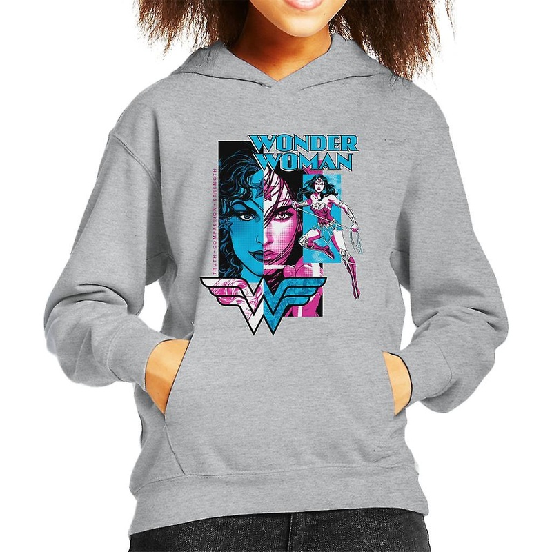 Wonder Woman Blue And Purple Montage Kid’s Hooded Sweatshirt
