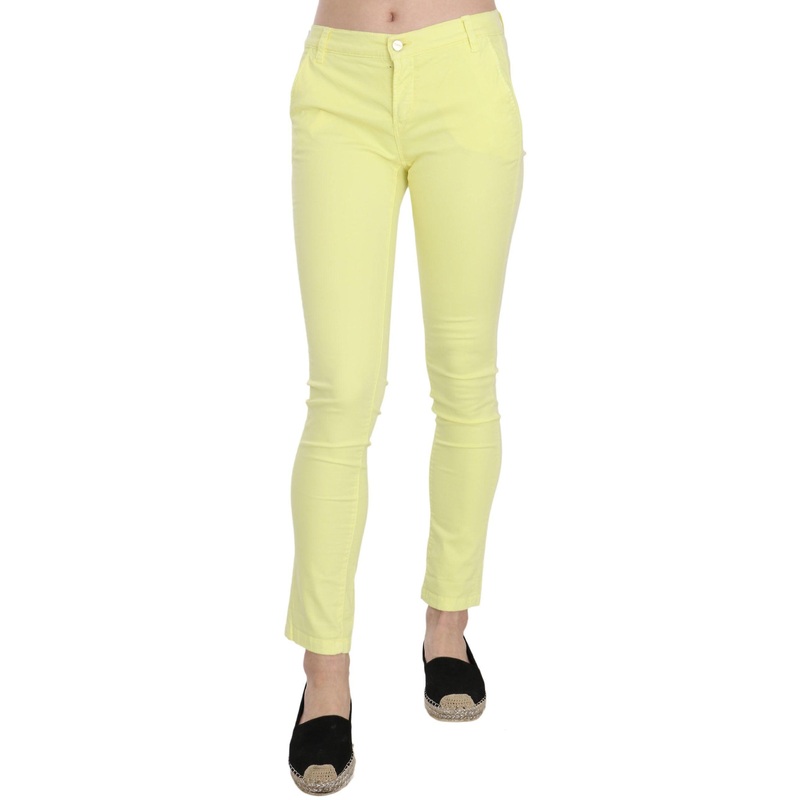 Yellow Cotton Stretch Low Waist Skinny Casual Trouser Pants