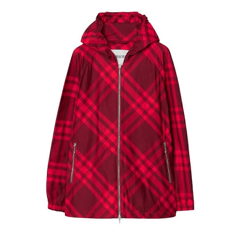 Burberry Check Nylon Hooded Jacket Red Check Jacket