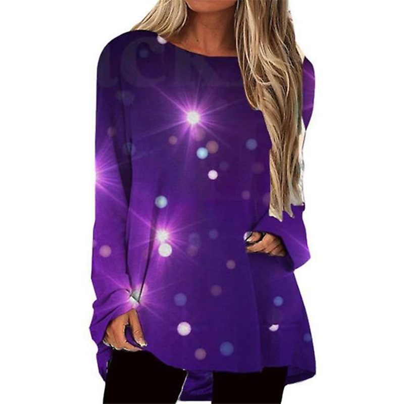 2022 Spring And Summer New Women’s Romantic Starry Sky Loose Round Neck Long-sleeved Printed T-shirt