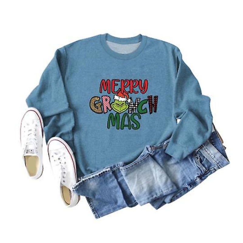Women’s Autumn And Winter Long Sleeve New Design Fashion Christmas Print Loose Top Ladies Merry Fun Pattern Print Casual Round Neck Sweatshirt Women