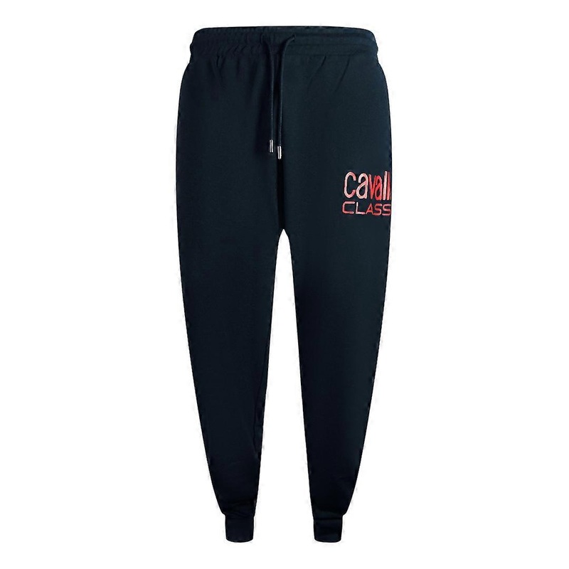 Cavalli Class Bold Red Logo Navy Blue Sweatpants