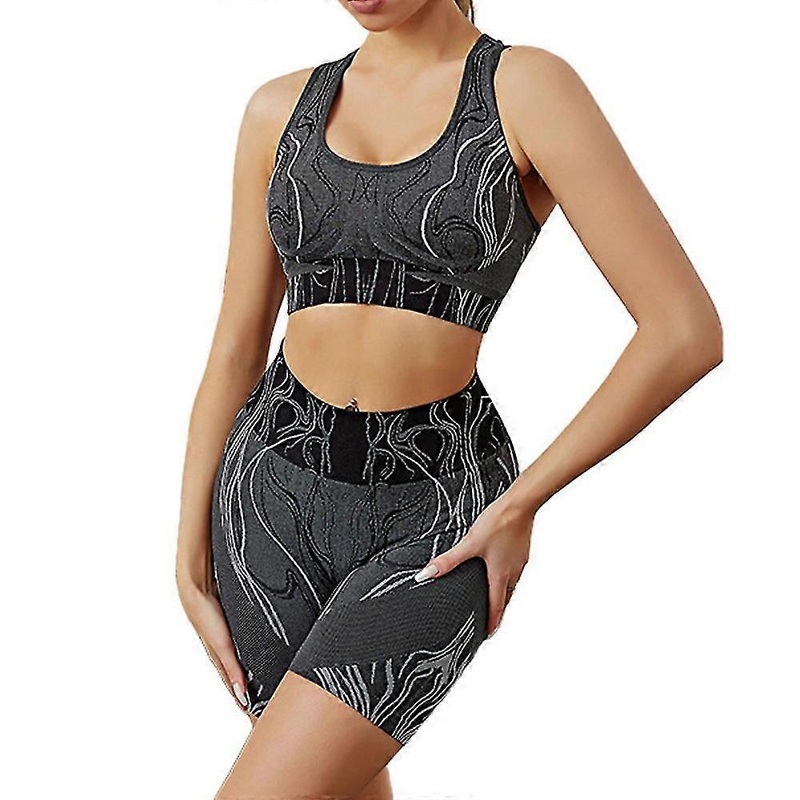 Women Seamless Yoga Outfits 2 Piece Workout Short Sleeve Crop Top With High Waisted Running Shorts Sets Activewear,1962