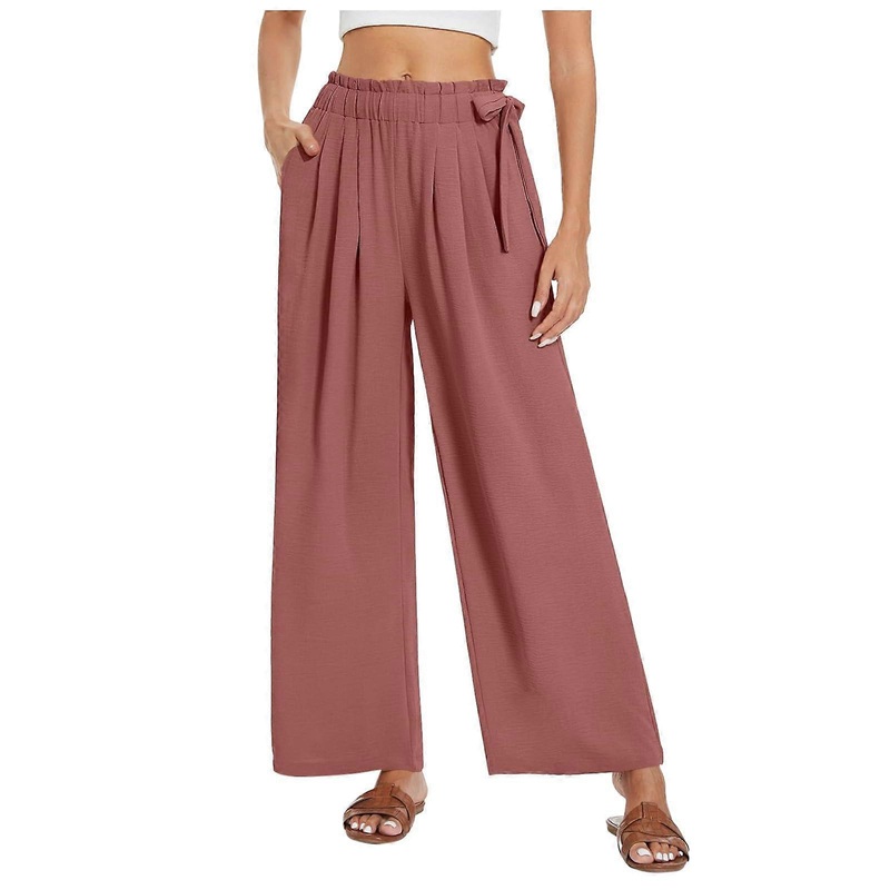 Sommerhose Damen Leinenhose 7/8 Weite Stoffhose High Waist Bequem Yogahosen Rosa XL