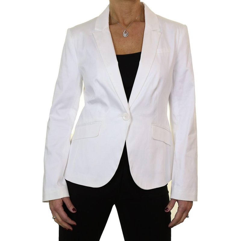 Women’s Smart Fully Lined Formal Blazer Ladies Tailored Cotton Sateen Long Sleeve Jacket Off White 10-12