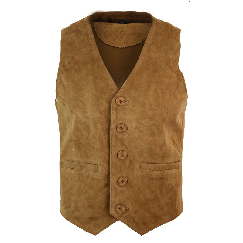 Men’s Waistcoat Gilet Real Genuine Suede Leather Retro Vintage Western Vest