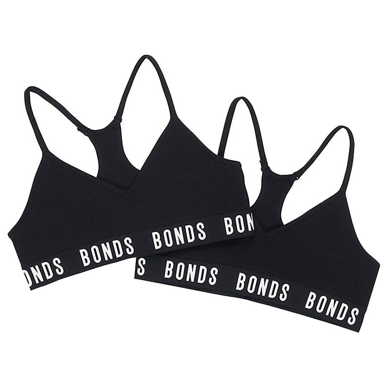 2 Pack Bonds Girls Kids Sports Seamless Racer Black Back Crop Top Bra Uxnk2a