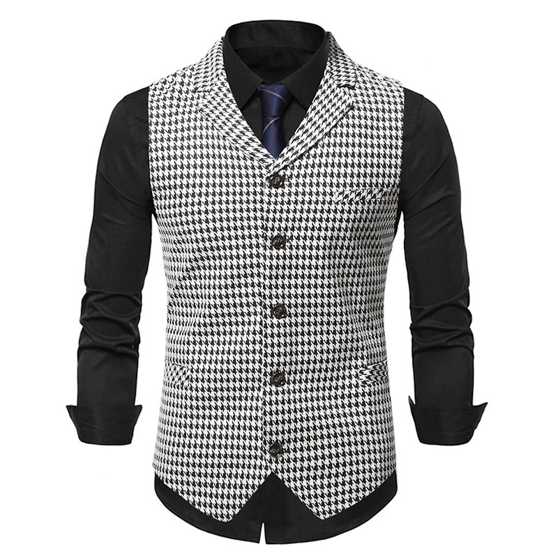 Cloudstyle Men’s Casual Houndstooth Single Breasted Suit Vest