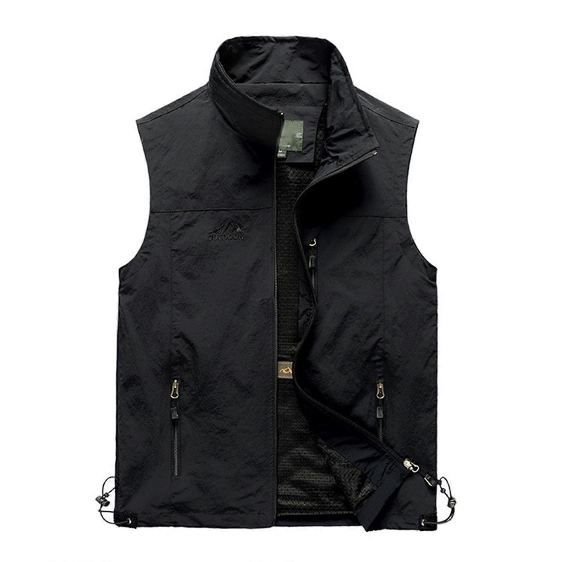 Fishing Vest Men’s Safari Tactical Work Vest with Multiple Pockets, Outdoor Sleeveless Camping Biker Vest, Black L