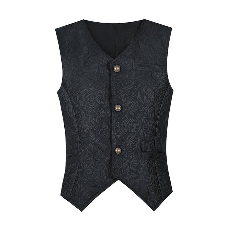Gothic Vintage Suit Vest Men’s Medieval Steampunk Formal Wedding Groomsmen Tuxedo Vest Black