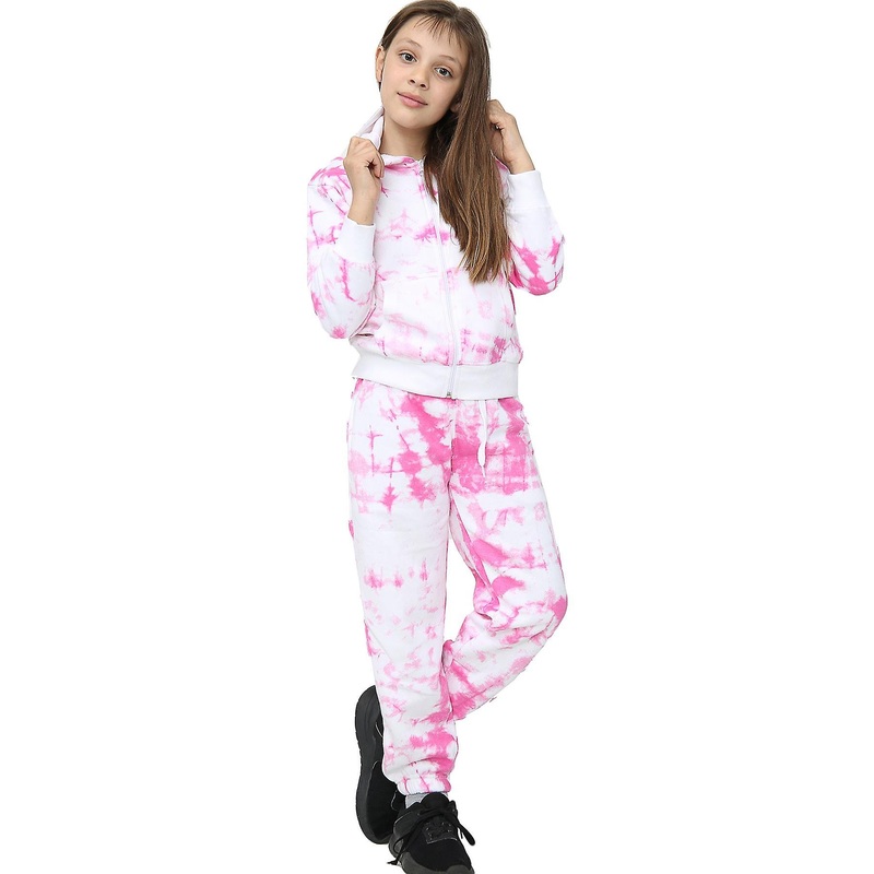 Girls Pink Tie Dye Print Tracksuit