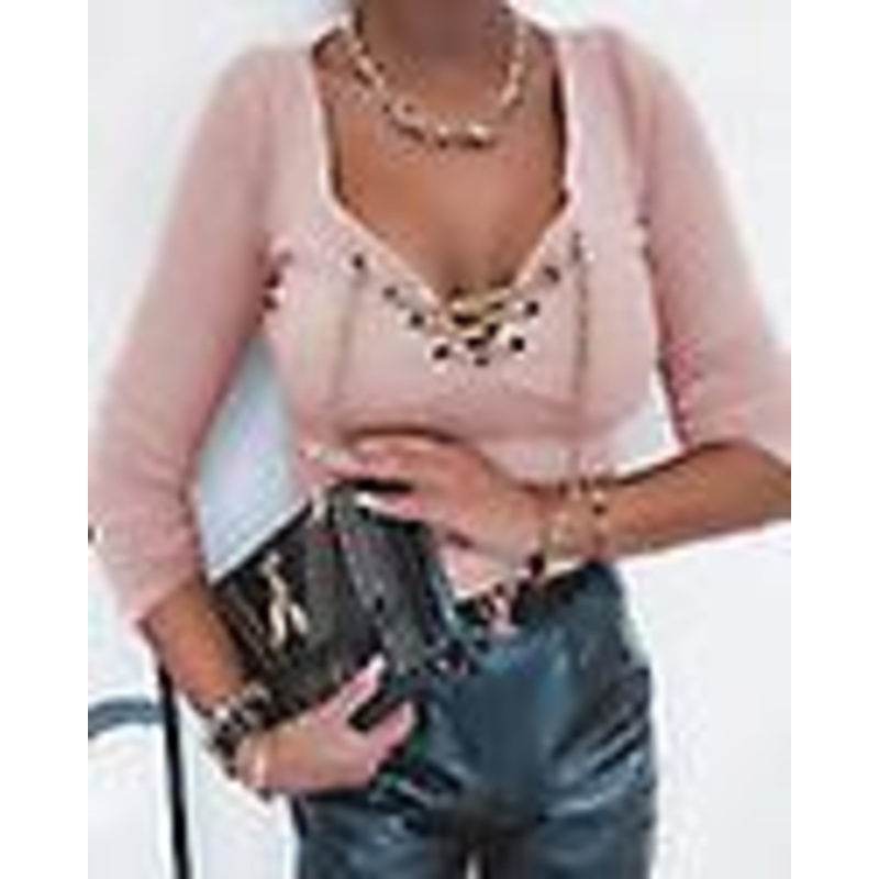 Womens Deep V Neck T Shirt Long Sleeves Blouse Ladies Sexy Pullover Tee Tops