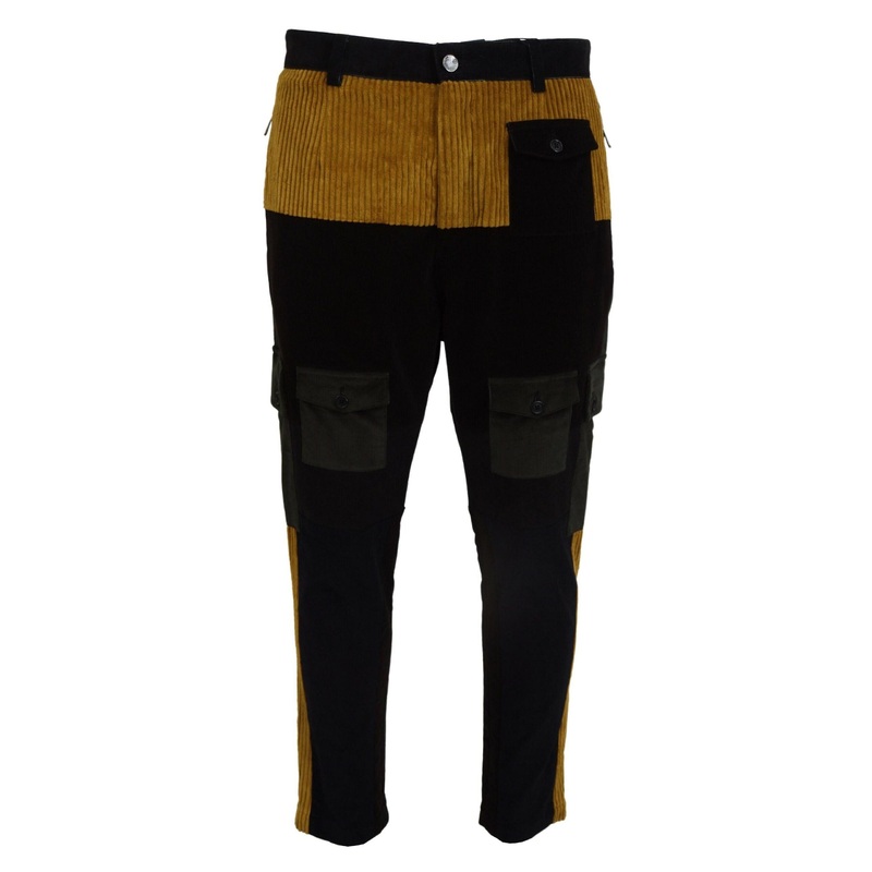 Dolce & Gabbana Black Yellow Cotton Men Pants