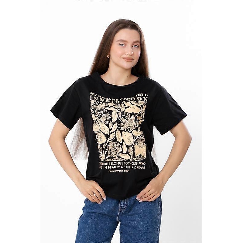 Womens Oversize Cotton T-Shirt  Lightweight Knit with Floral Print & Relaxed Fit, Summer,  HC 8127-001-33-1