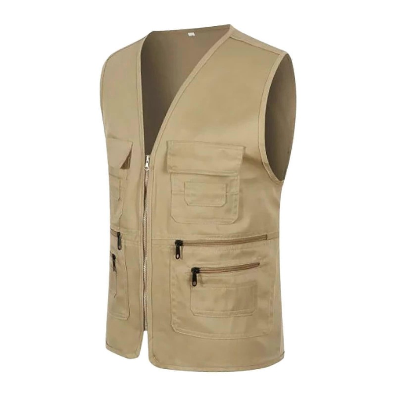 Men’s Outdoor Vest with Many Pockets for Hunting, Camping, Cycling, and Climbing – 3XL Khaki Work Jacket