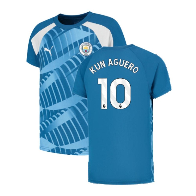 2023-2024 Man City Pre-Match Jersey (Lake Blue) – Kids (KUN AGUERO 10)
