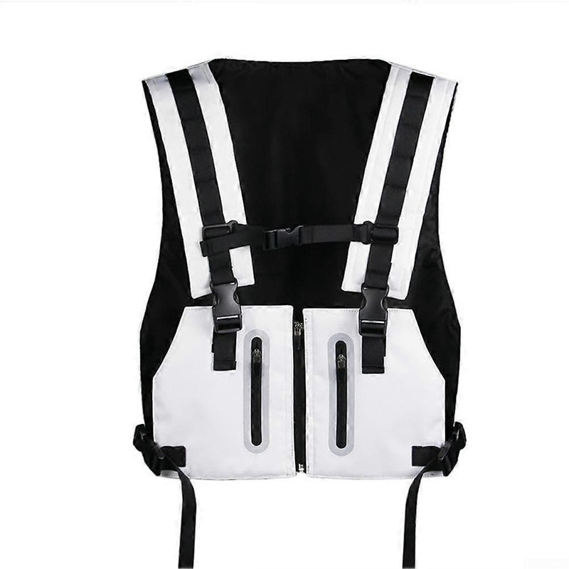 Reflective Strip Vest For Men,  Visibility Cycling And Fishing, Adjustable Weights, White
